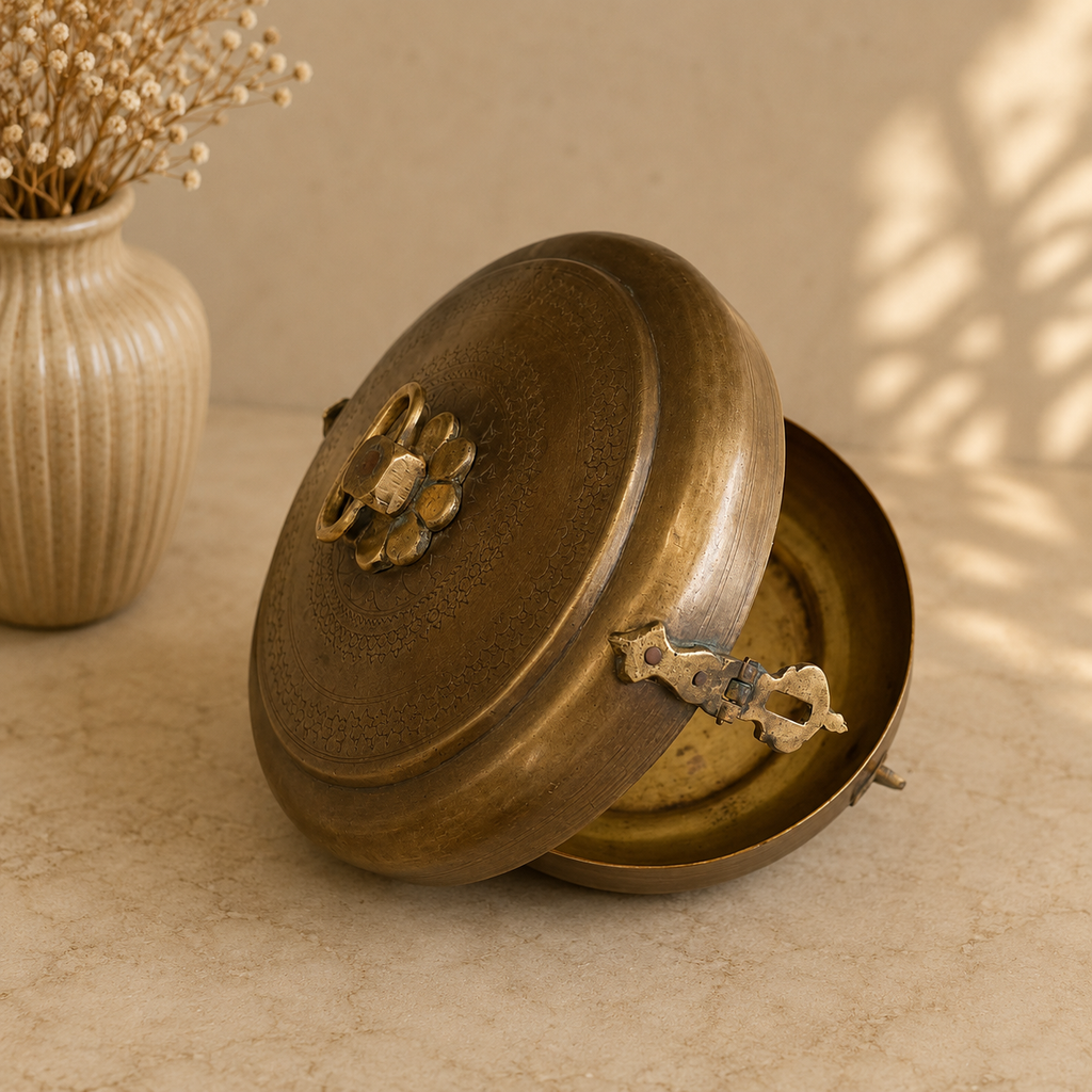 Traditional Brass Chappati Dabba. Diameter 22 cm x Ht 11 cm