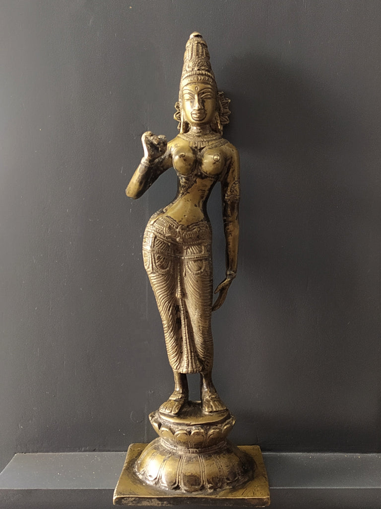 Vintage Divine Brass Sculpture Of Parvati - Goddess of Fertility, Love & Devotion. Height 33 cm