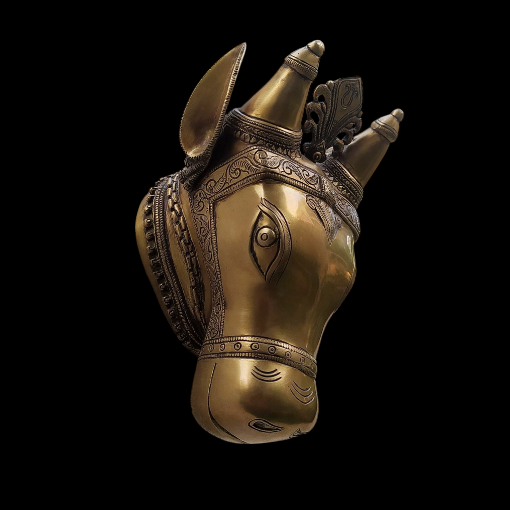 Majestic Handcrafted Brass Nandi Bull - Vahan Of Lord Shiva. Height 27 cm x Width 17 cm x Depth 19 cm