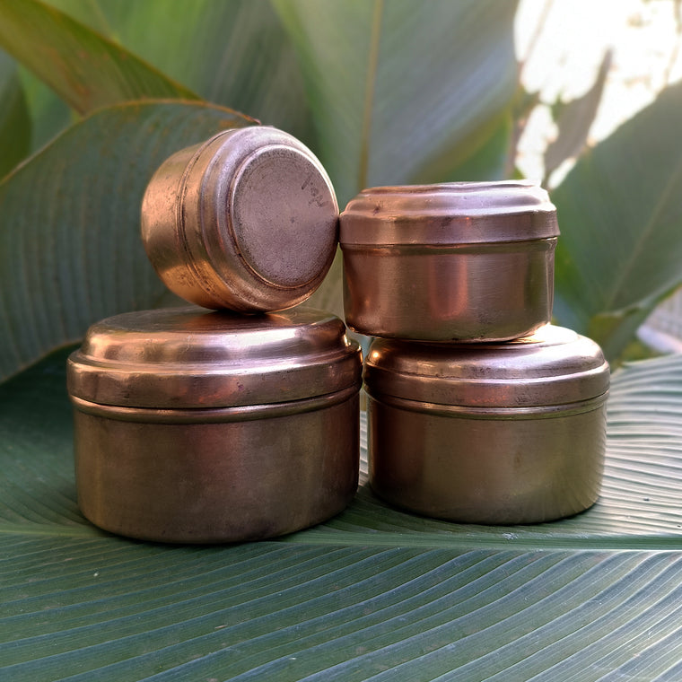 Vintage Collection Of 4 Round Brass Storage Boxes