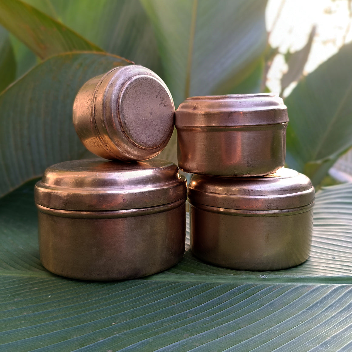 Vintage Collection Of 4 Round Brass Storage Boxes