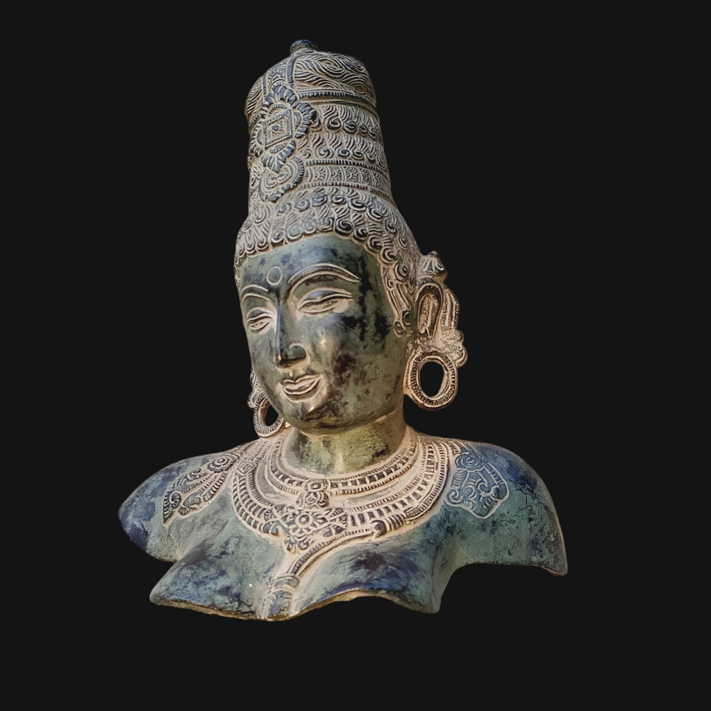 Vintage Brass Bust Of Parvati - Indian Goddess of Fertility, Love & Devotion. Height 31 cm x Width 24 cm