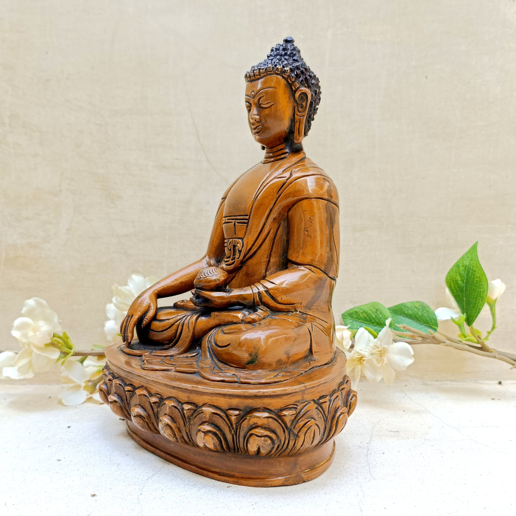 Vintage Buddha Brass Sculpture In Earth Mudra Posture. Ht 22 cm