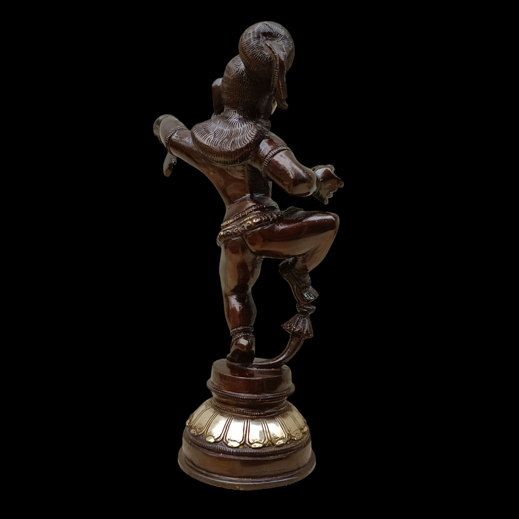Brass Sculpture of Dancing Krishna Holding A Butter Ball . Height 28 cm x Width 16 cm