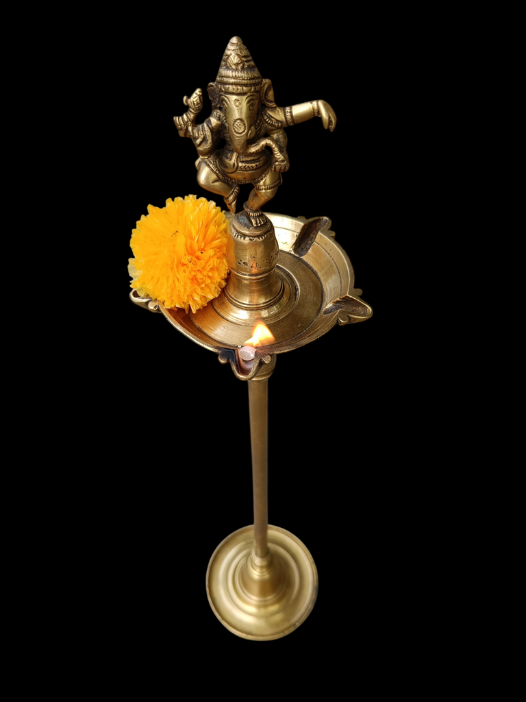 Divine Brass Oil Lamp With Ganesha - God Of Wisdom. Height 68 cm x Diameter 16 cm