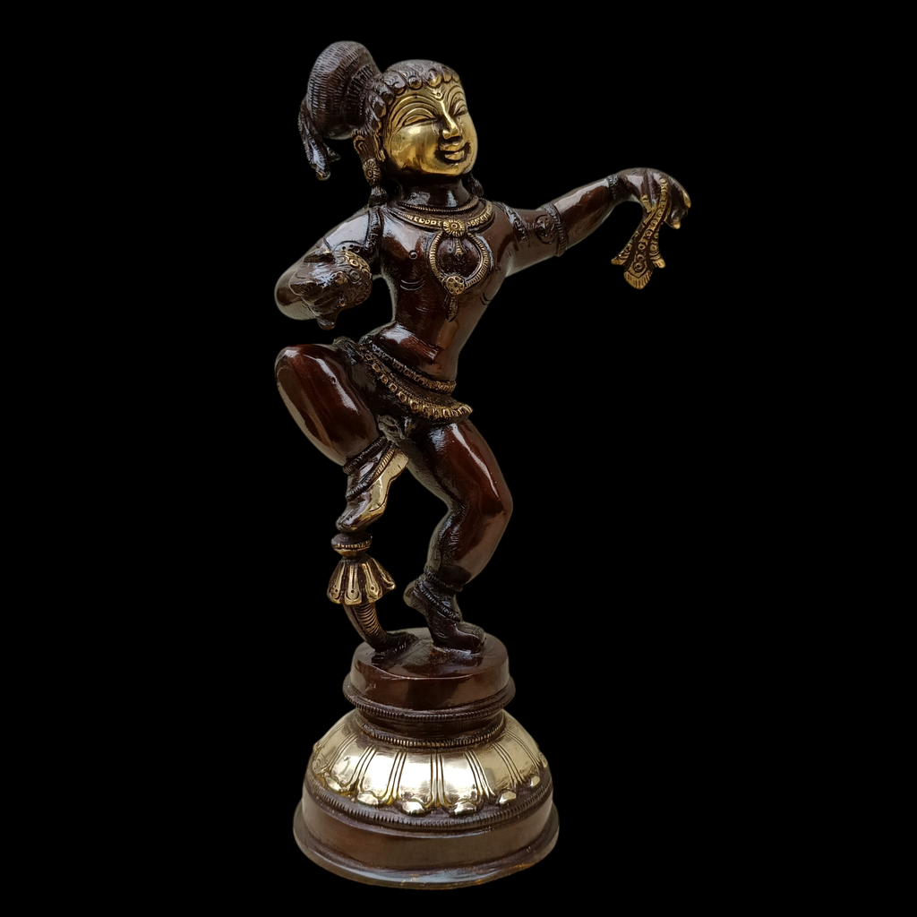 Brass Sculpture of Dancing Krishna Holding A Butter Ball . Height 28 cm x Width 16 cm