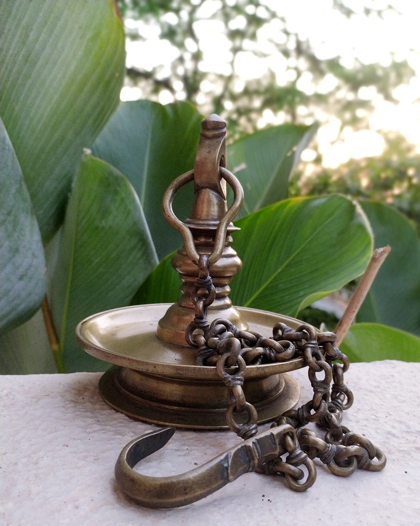 Heritage Brass Oil Lamp - "Thooku Vilakku" From South India. Length 103 cm x Diameter 16 cm