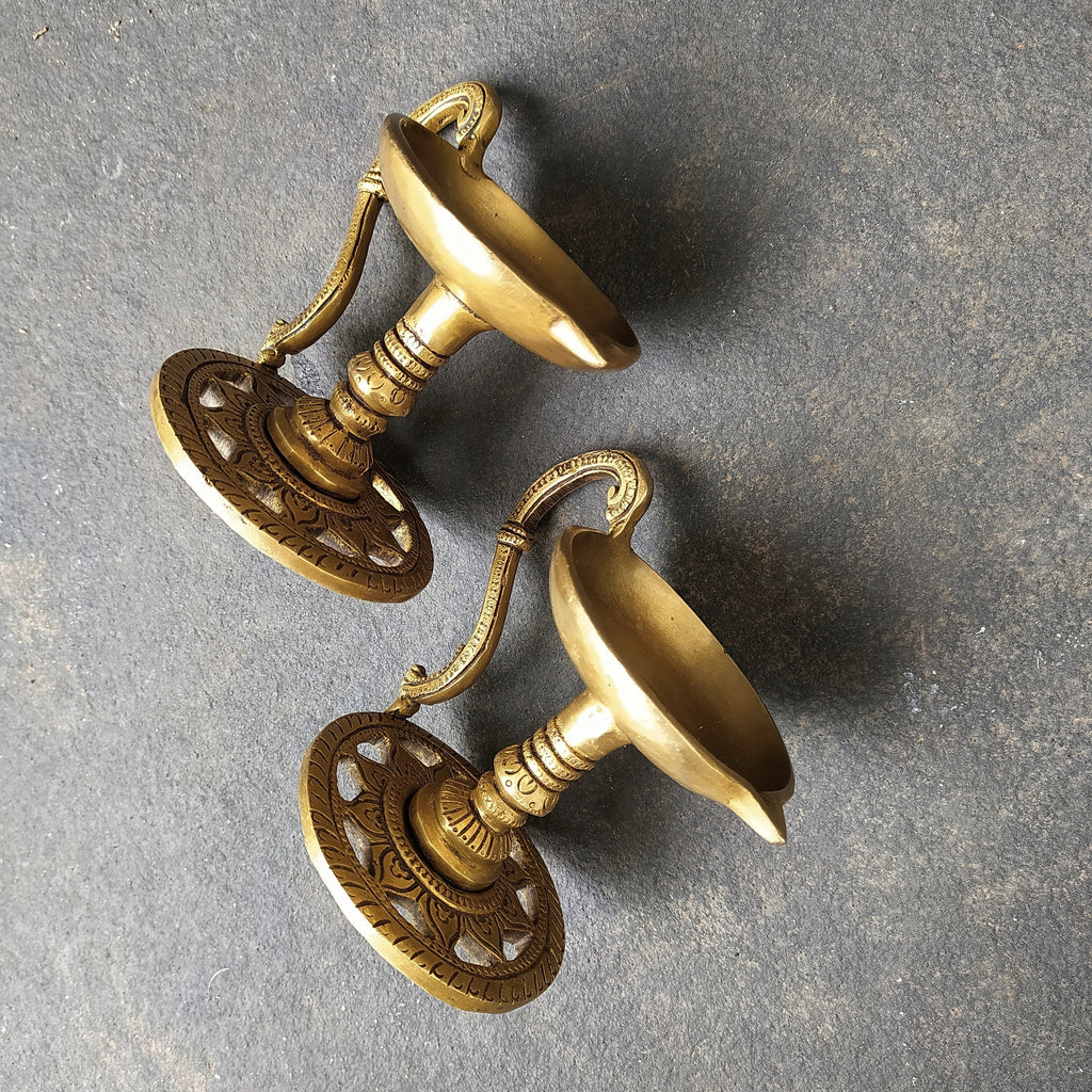 Pair Of Handcrafted Brass Lamps | Diyas  - Length 13.5 cm x Diameter 8.5 cm x Height 10 cm