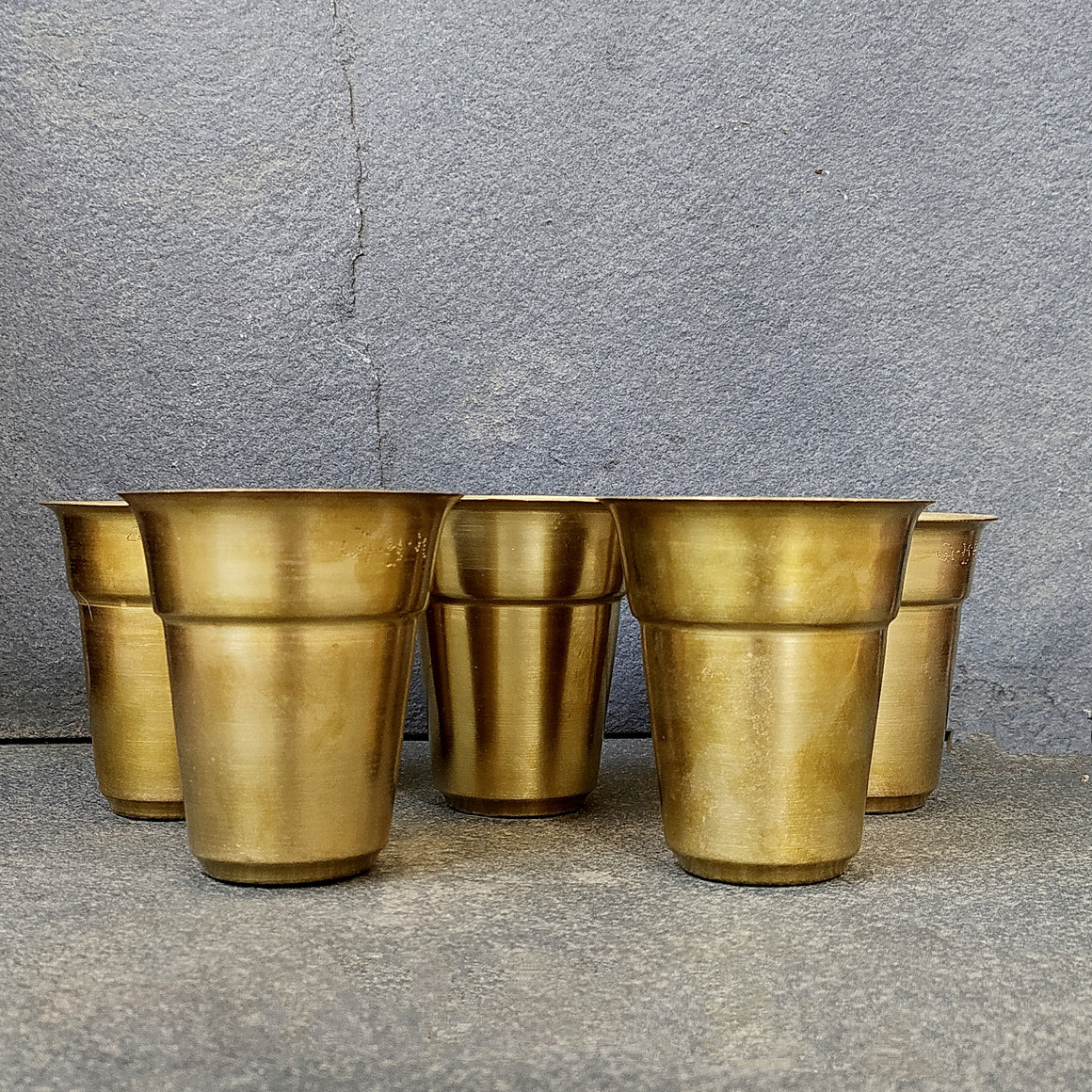 Vintage Collection Of 5 Brass Tea Glasses. Height 10 cm x Diameter 9 cm