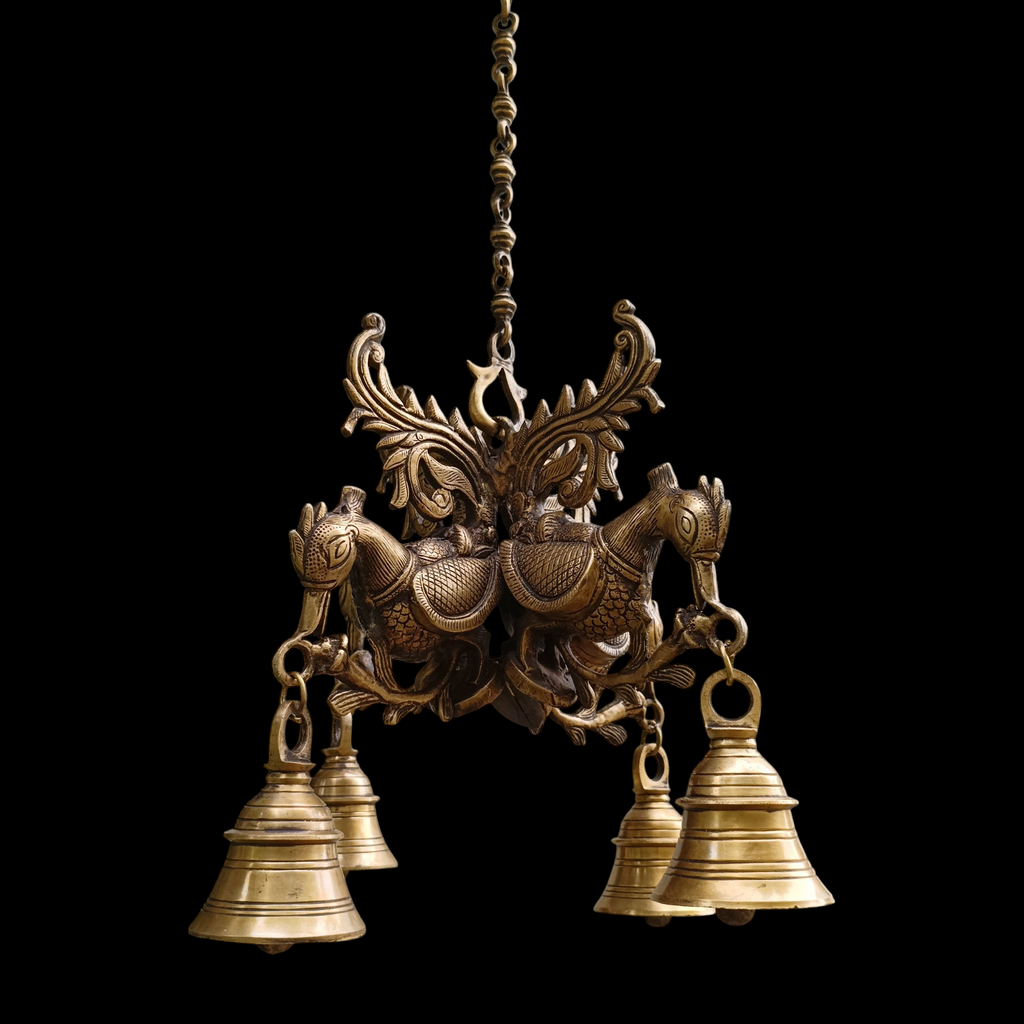Majestic Brass Hanging With 4 Mythical Hamsa. Length 81 cm