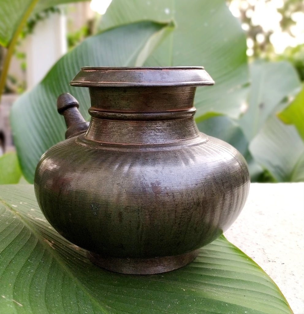 Vintage Brass Drinking Water Ribbed Lota | Vessel With Spout. Height 14.5 cm x Diameter 9 cm