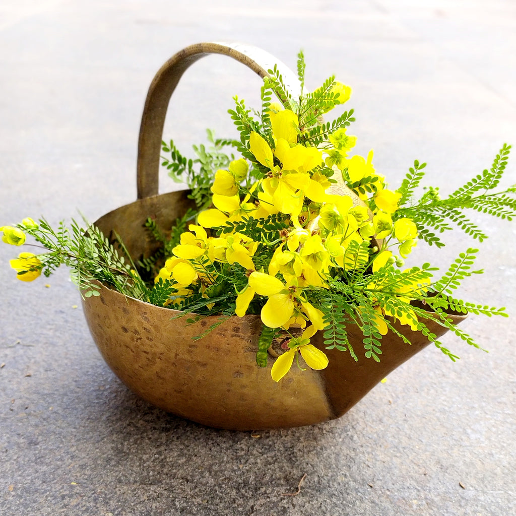 Vintage Brass Food Serving Vessel From South India. Length 27 cm  x Height 24 cm x Diameter 20 cm