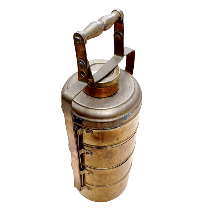 Vintage Brass Tiffin With 4 Containers. Height 42 cm x Diameter 14 cm