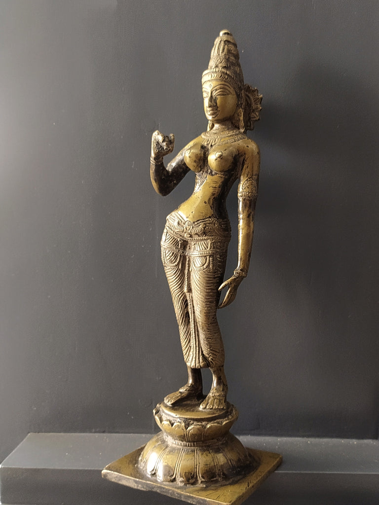 Vintage Divine Brass Sculpture Of Parvati - Goddess of Fertility, Love & Devotion. Height 33 cm