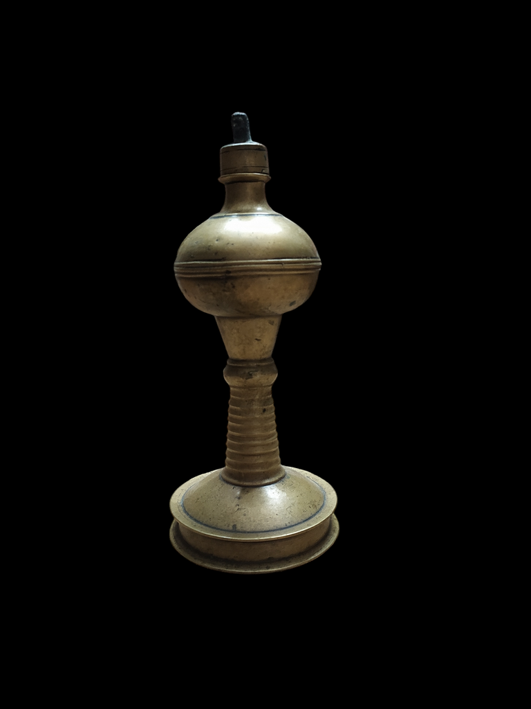 Vintage Pair Of Brass Oil & Wick Lamp. Height 23 cm x Diameter 10 cm