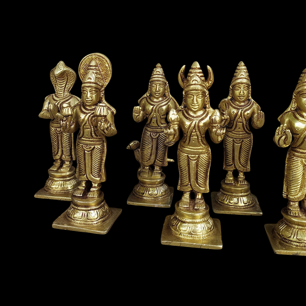 Divine collection of 9 Navagraha brass idols - Celestial bodies Affecting Human Life. Height 13.5 cm