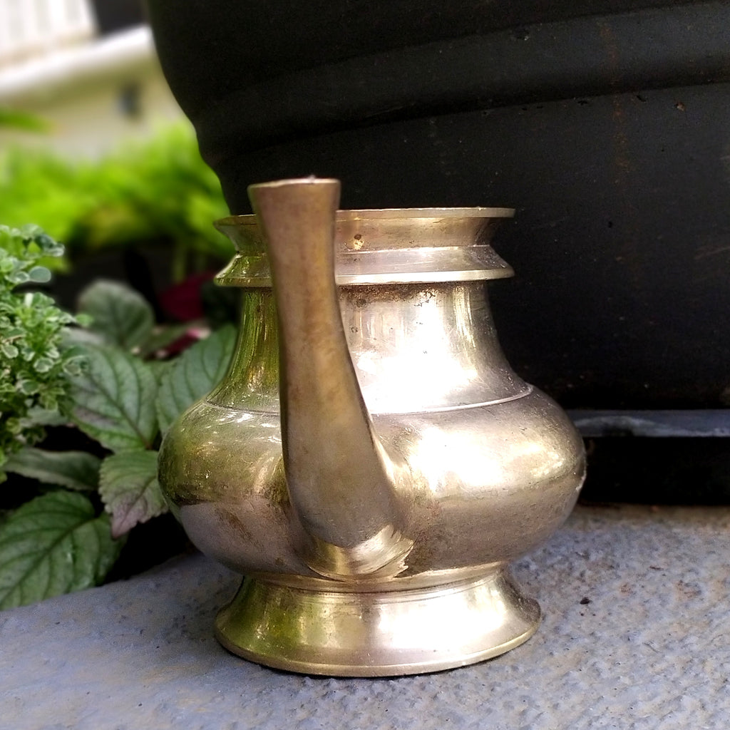 Vintage Brass Kindi With A Spout For Holy Water. Length 22 cm x Height 13 cm