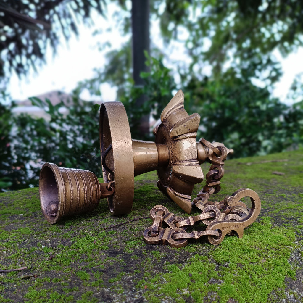 Vintage Brass Lamp With Bell - "Thooku Vilakku" From South India. Length 78 cm x Diameter 13 cm