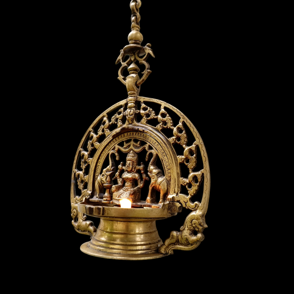 Traditional GajaLaxmi Vilakku Auspicious Oil Lamp From Kerala - 70 cm Length
