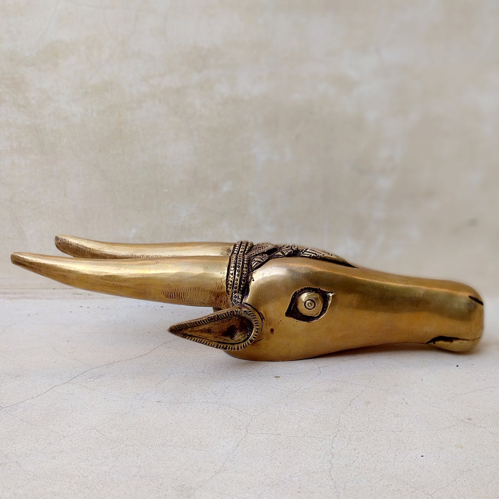 Majestic Handcrafted Brass Nandi Bull - Vahan Of Lord Shiva. Height 29 cm x Width 15 cm x Depth 7 cm
