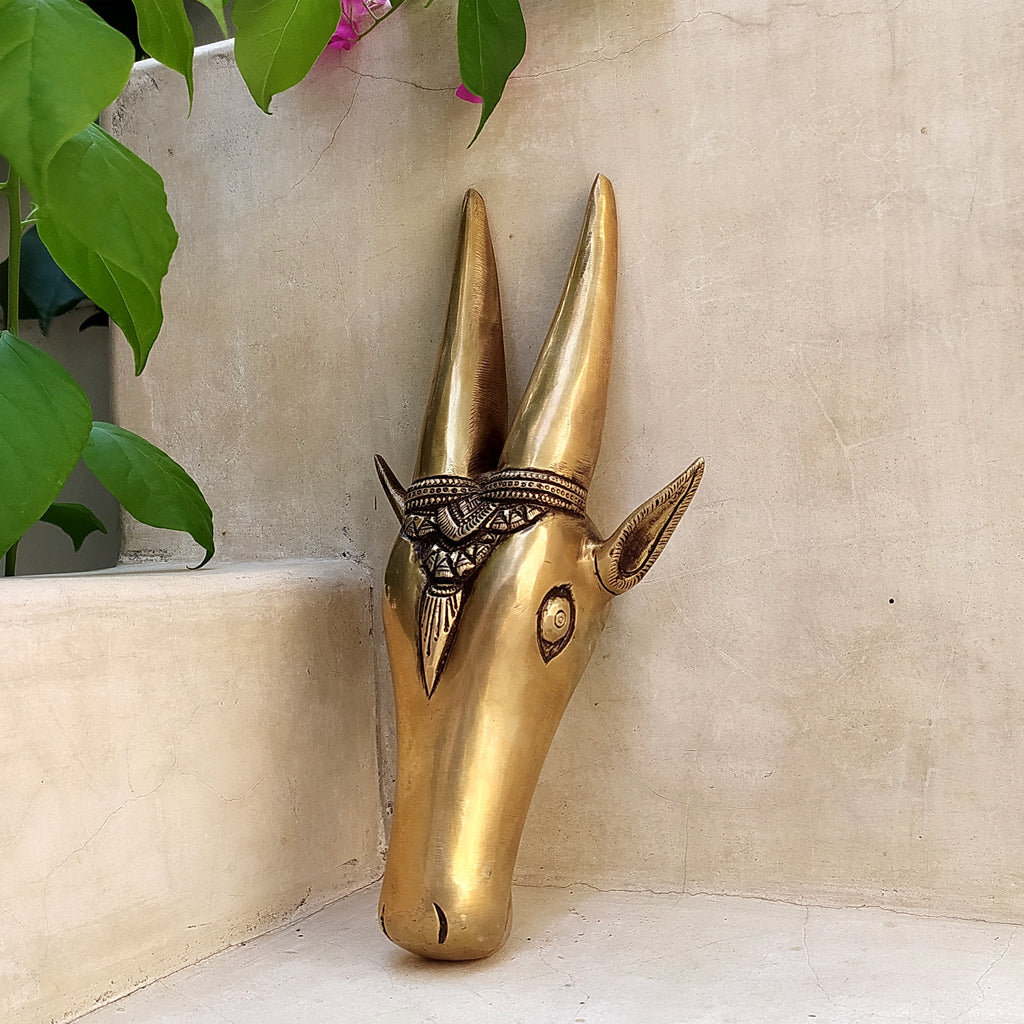 Majestic Handcrafted Brass Nandi Bull - Vahan Of Lord Shiva. Height 29 cm x Width 15 cm x Depth 7 cm