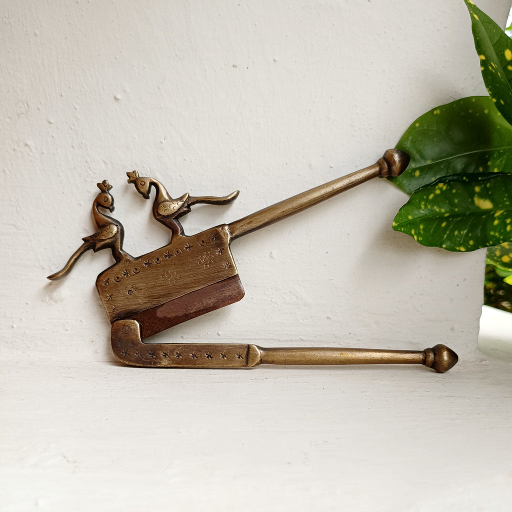 Vintage Brass Nut Cutter With Peacocks. Length 16 cm x Height 8 cm