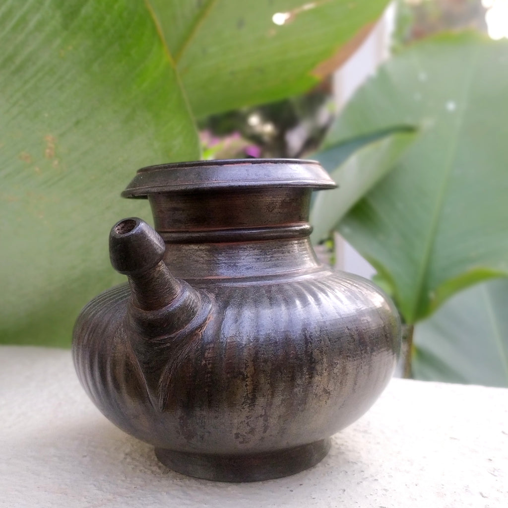 Vintage Brass Drinking Water Ribbed Lota | Vessel With Spout. Height 14.5 cm x Diameter 9 cm