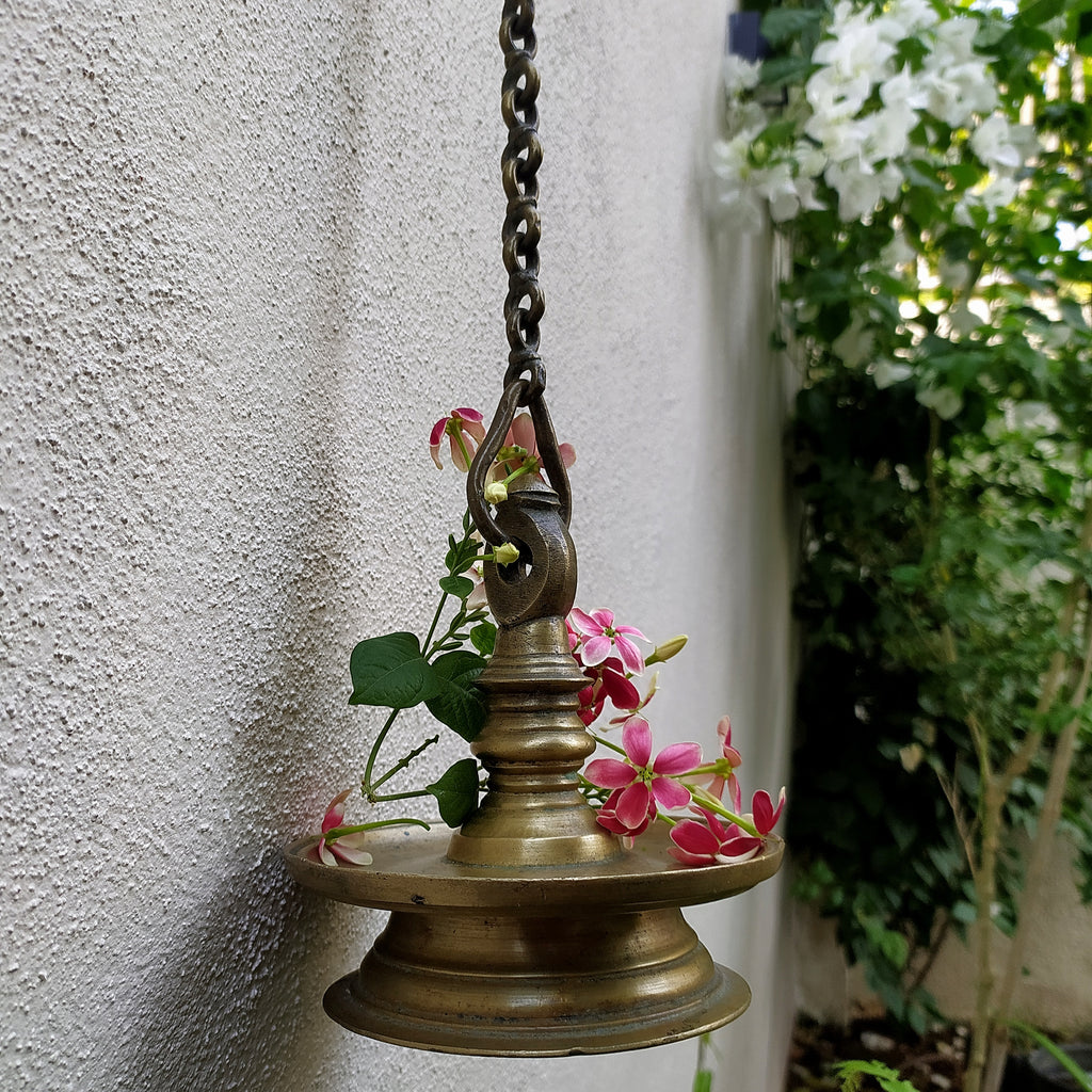 Traditional Brass Oil Lamp - "Thooku Vilakku" From South India. Length 86 cm x Diameter 14 cm