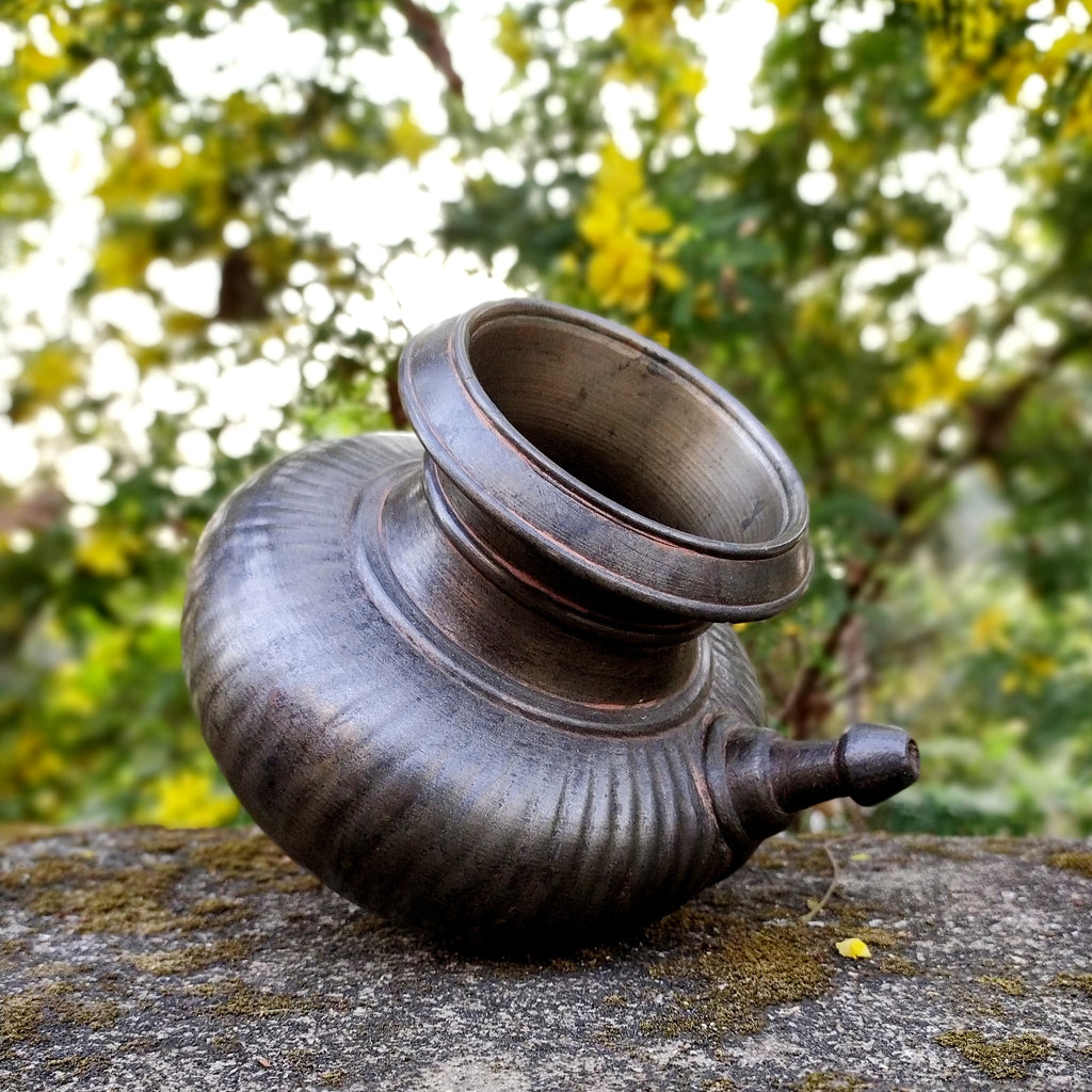 Vintage Brass Drinking Water Ribbed Lota | Vessel With Spout. Height 14.5 cm x Diameter 9 cm