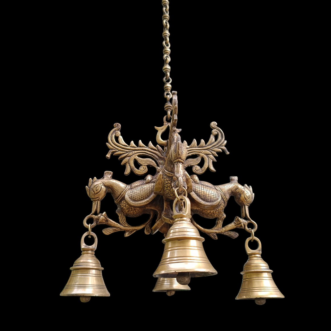 Majestic Brass Hanging With 4 Mythical Hamsa. Length 81 cm