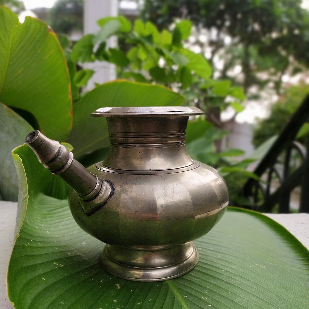 Brass Lota With Spout, Drinking Water Vessel. Ht 13 cm x Length 18 cm x Diameter 9.5 cm