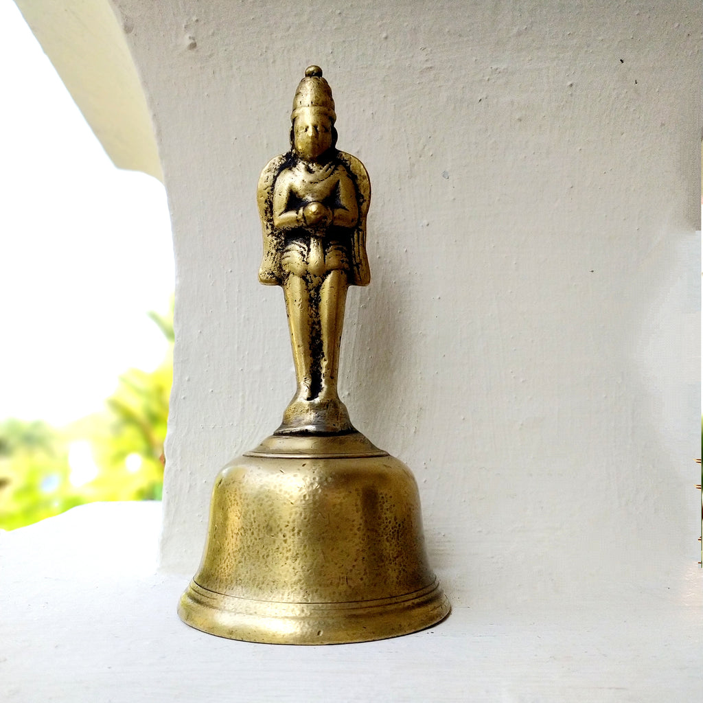 Vintage Brass Temple Bell Of Garuda - Hindu Demigod & Mount Of Lord Vishnu . Height 21 cm x Diameter 9.5 cm