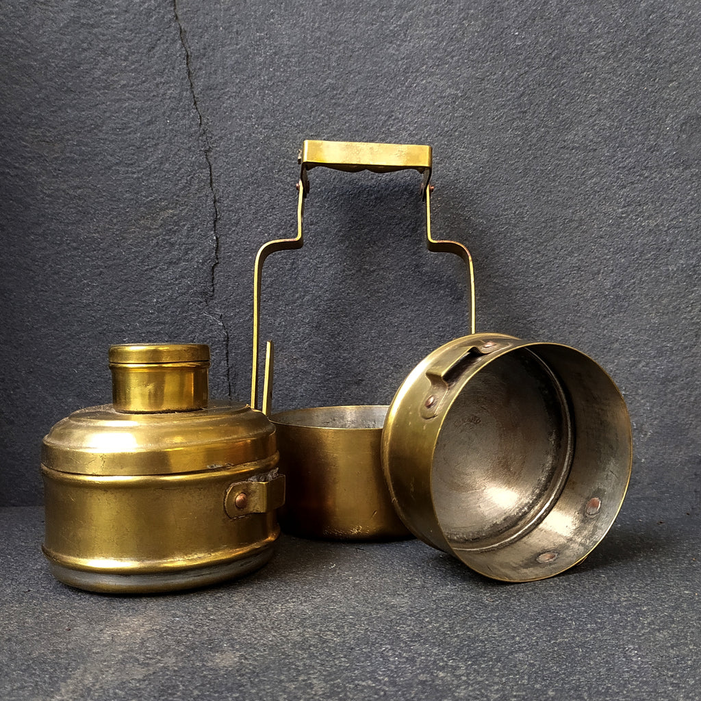 Brass Tiffin Handcrafted With 3 Containers. Height 30 cm x Diameter 11.5 cm