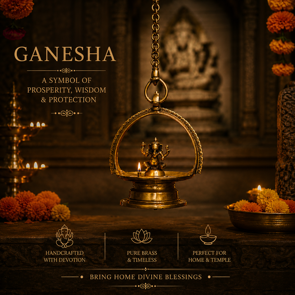 Divine Brass Lamp Of Lord Ganesha, Length 93 cm, Religious Home Decor