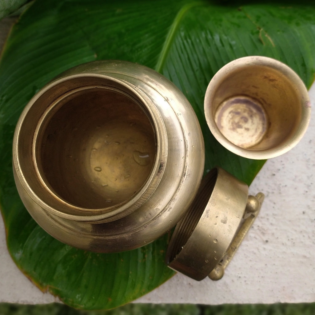 Traditional  Brass Gangajal Vessel for Holy Ganges Water From The Himalayas. Height 17 cm