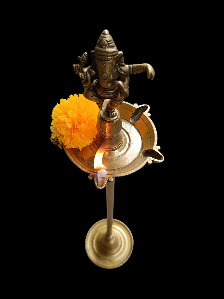 Divine Brass Oil Lamp With Ganesha - God Of Wisdom. Height 68 cm x Diameter 16 cm