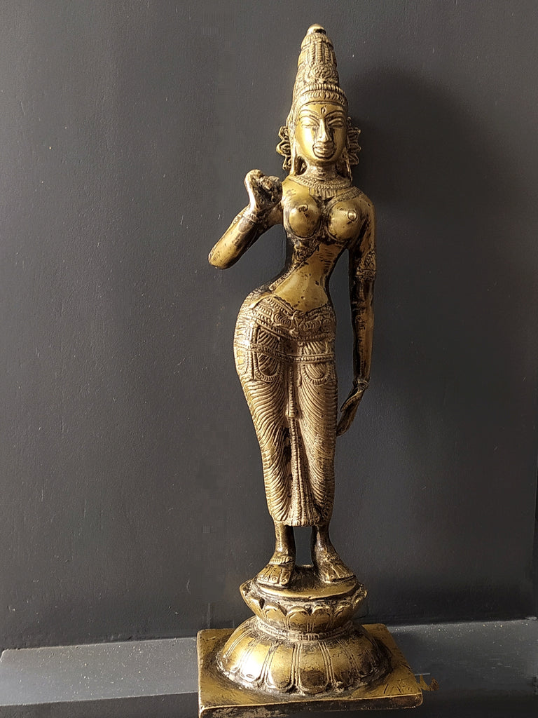 Vintage Divine Brass Sculpture Of Parvati - Goddess of Fertility, Love & Devotion. Height 33 cm