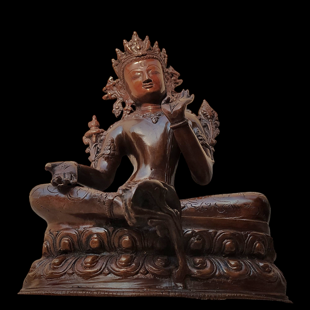 Brass Sculpture of Tara -Female Buddha & Goddess of Universal Compassion, Height 27 cm x Depth 20 cm