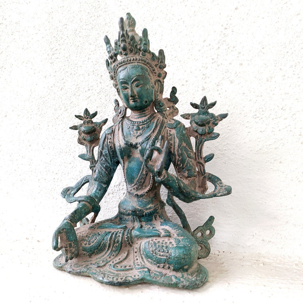 Brass Sculpture of Tara -Female Buddha & Goddess of Universal Compassion. Ht 27 cm x W 20 cm