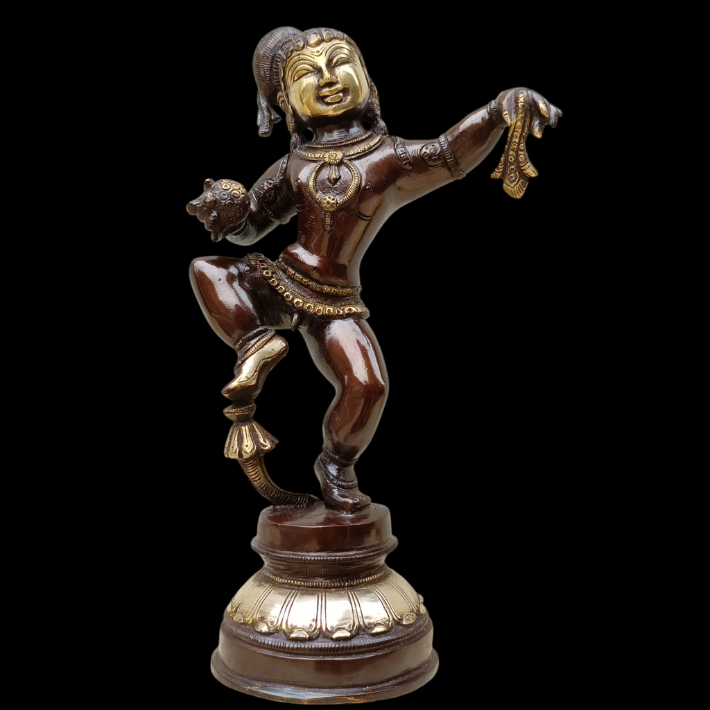 Brass Sculpture of Dancing Krishna Holding A Butter Ball . Height 28 cm x Width 16 cm