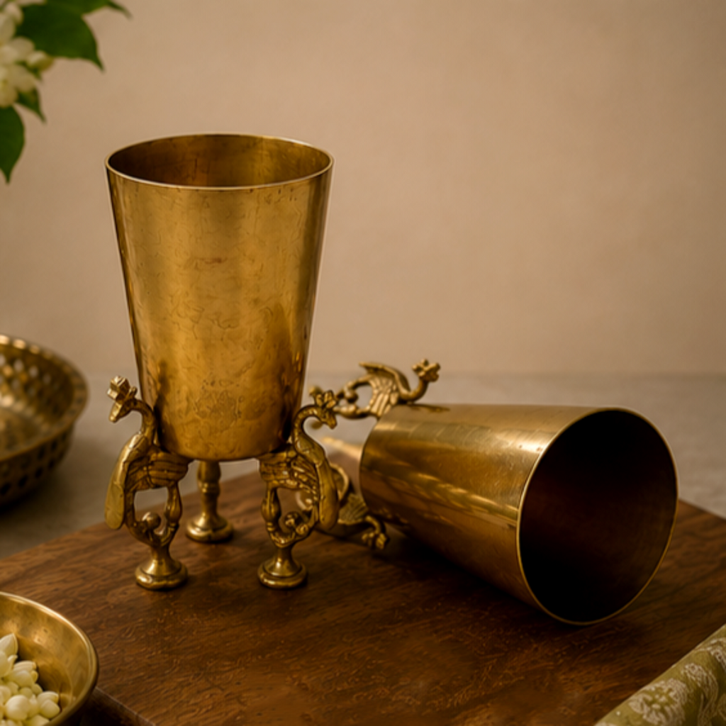 Vintage Pair of Brass Tumblers With Peacocks – A Regal Blend of Heritage & Craftsmanship