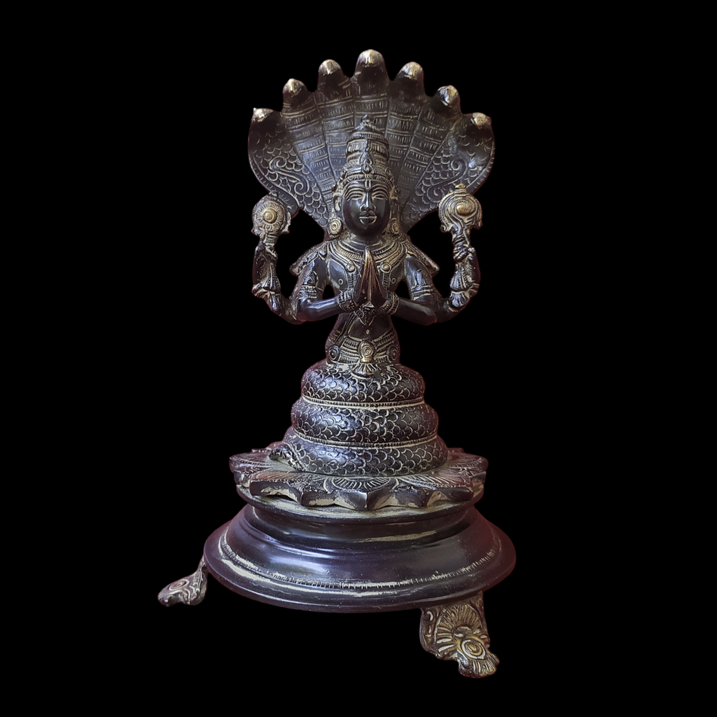 Magnificent Brass Idol of Lord Patanjali with 7 Naags - Sage Of Yoga Sutras. Height 26 cm