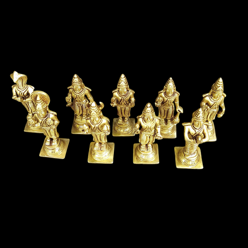 Divine collection of 9 Navagraha brass idols - Celestial bodies Affecting Human Life. Height 13.5 cm