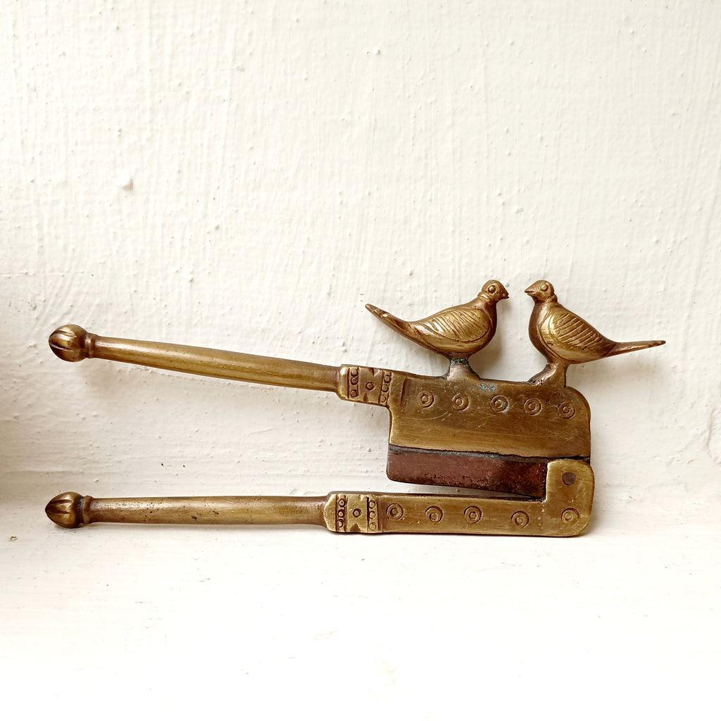 Vintage Mid century Design Brass Nut Cutter With Birds.  Length 14.5 cm x Height 7 cm