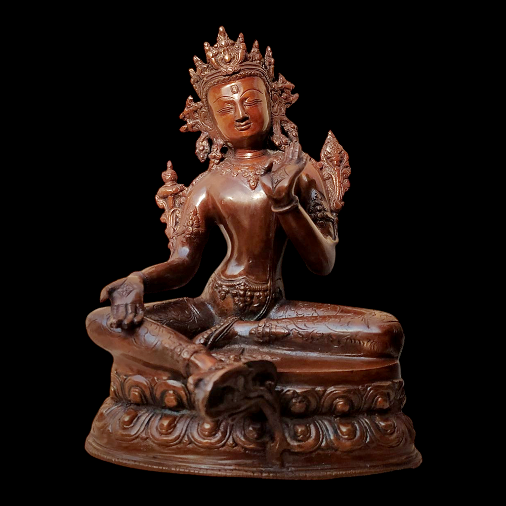 Brass Sculpture of Tara -Female Buddha & Goddess of Universal Compassion, Height 27 cm x Depth 20 cm