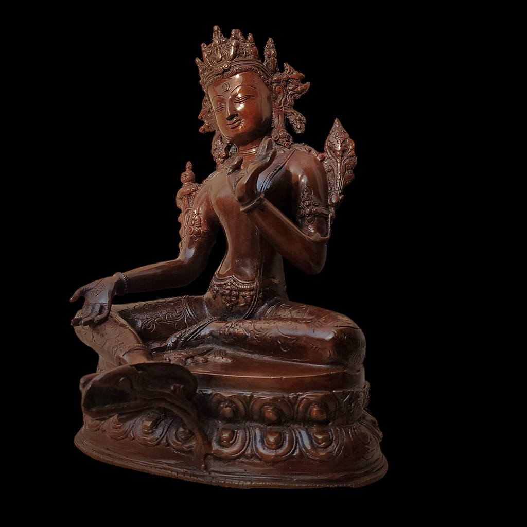 Brass Sculpture of Tara -Female Buddha & Goddess of Universal Compassion, Height 27 cm x Depth 20 cm