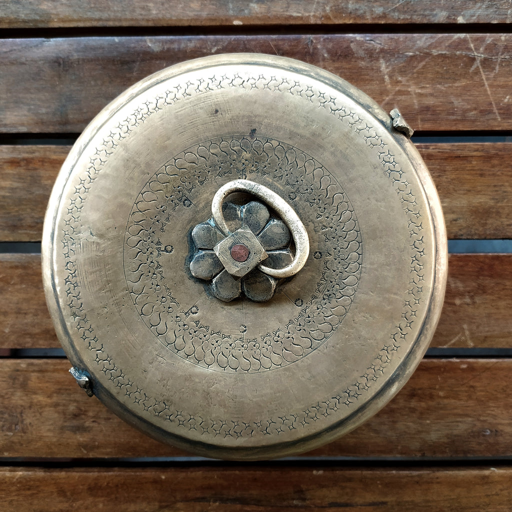 Traditional Brass Chappati Dabba | Bread Box From Northern India - Diameter 23 cm x Ht 10 cms