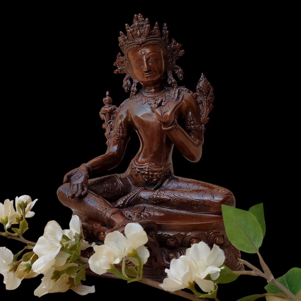 Brass Sculpture of Tara -Female Buddha & Goddess of Universal Compassion, Height 27 cm x Depth 20 cm