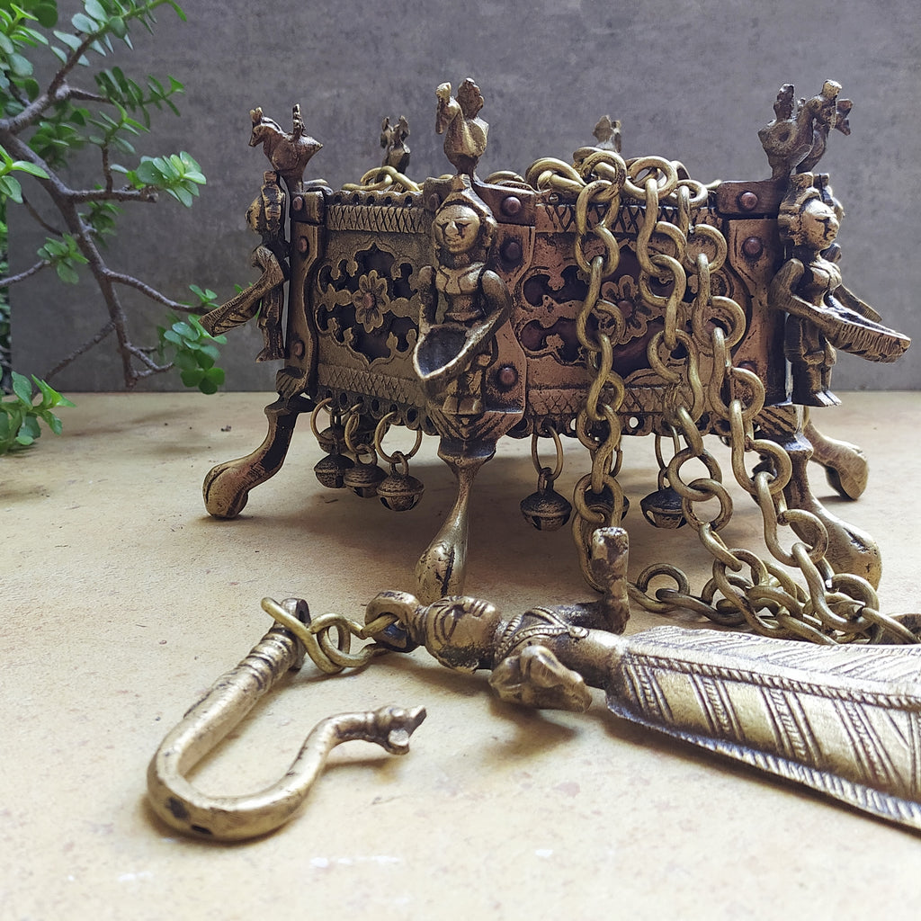 vintage brass hanging planter Vintage Hanging Brass Planter with bells for home decor- Length 77 cm