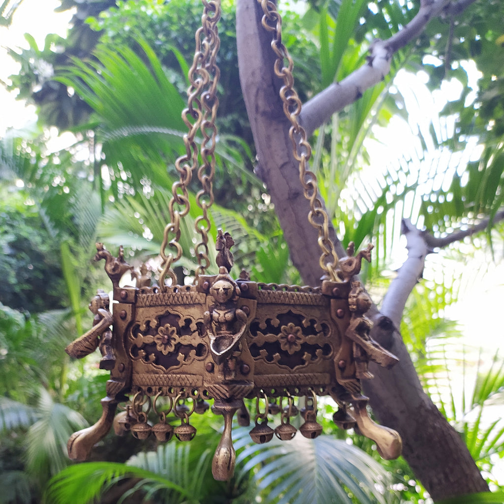 hanging brass planter Vintage Hanging Brass Planter with bells for home decor- Length 77 cm
